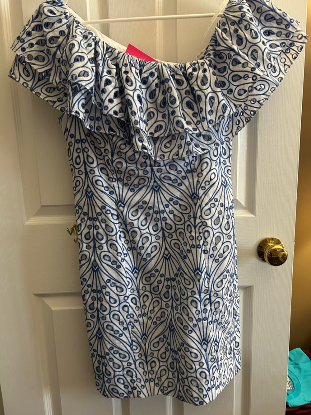 Lilly Pulitzer Navy & White One-Shoulder Ruffle Dress